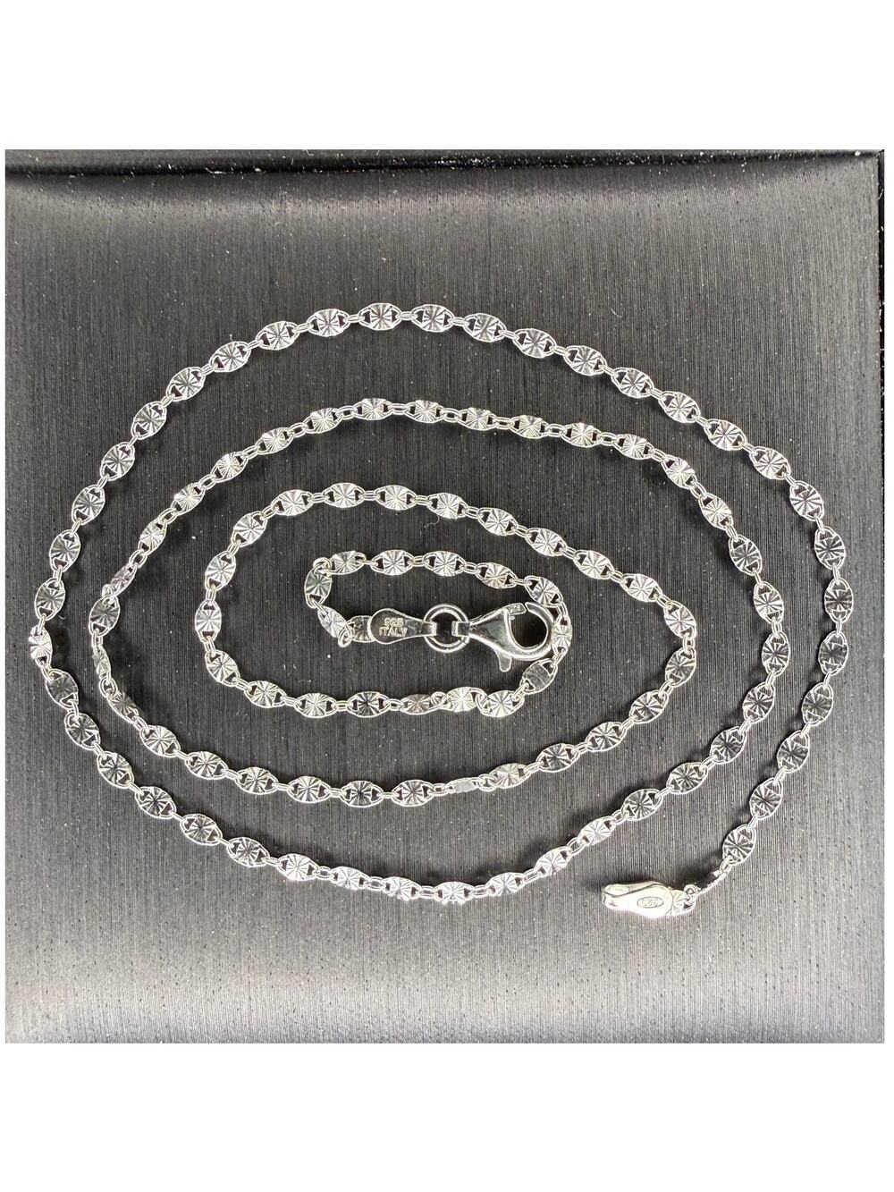 Solid 925 Italian Sterling Silver Valentino Chain Necklace 18” Long 2.5mm Wide